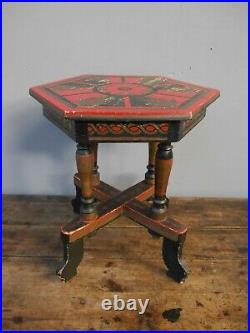 Antique Vintage Painted Wooden Side End Table Hungarian Original Paint Sofa Lamp