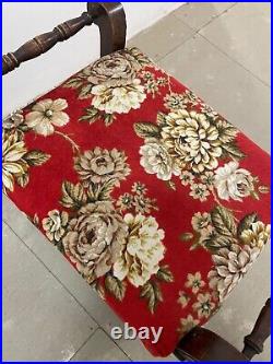 Antique Vintage Piano Stool Red Floral Velvet Seat Storage Collection Only
