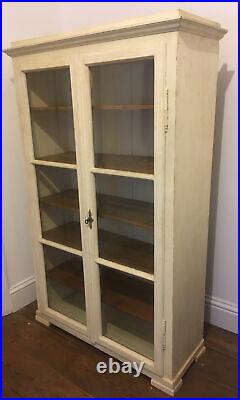 Antique Vintage Rare Cabinet Glass Doors Glazed Painted Wood Cupboard Bookcase
