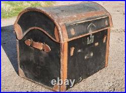 Antique Vintage Steamer Pirate Chest Travel Trunk Wood Banded Domed Storage