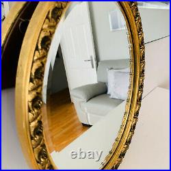 Antique Vintage Victorian Large Gilt Framed Oval Wall Mirror with Bevelled Glass