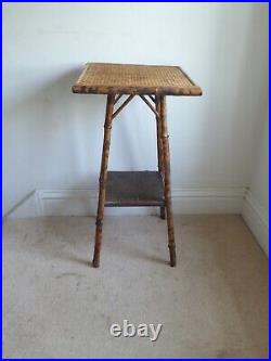 Antique Vintage Victorian Tiger Bamboo Two Tier Side Table Plant Stand