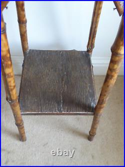 Antique Vintage Victorian Tiger Bamboo Two Tier Side Table Plant Stand