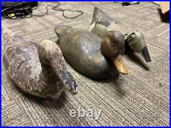 Antique Vintage Wood Duck Decoy Lot Of 3 Wood Canvas And Metal