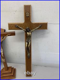 Antique Vintage Wood Metal Cross Crucifix Jesus Corpus Wall