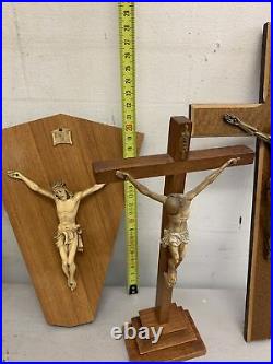 Antique Vintage Wood Metal Cross Crucifix Jesus Corpus Wall