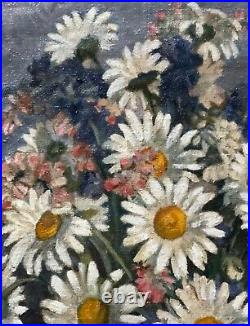 Antique Vintage oil painting floral bouquet vase still life gesso frame wood