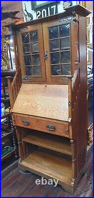Antique Vintage wood Bureau / Writing Desk with key / Solid wood