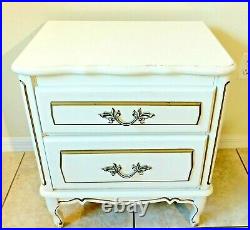 Antique/Vtg French Provincial Gold White Wood 2 Drawer Nightstand Side/End Table