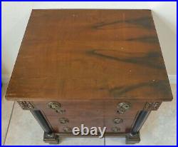 Antique/Vtg Small Black Column Wood Chest of 4 Drawers Side/End Table Nightstand