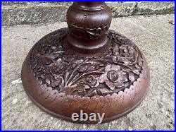 Antique Vtg Wooden Carved Floral Plant Stand Aide Table Art Nouveau