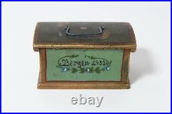 Antique Wood Box Hand Painted, Jewelry Box, Vintage Bergen 1933