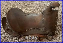 Antique Wood Leather Saddle Rustic Western Decor Cowboy Collectibles Vintage