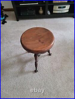 Antique Wood Piano Stool Claw Feet Vintage Adjustable Seat