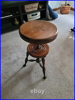 Antique Wood Piano Stool Claw Feet Vintage Adjustable Seat
