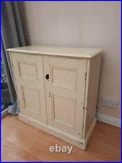 Antique old pine freestanding cupboard cream chippy paint shabby chic vintage