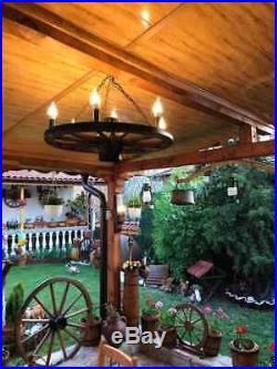 Antique, rustic, vintage wood wagon wheel chandelier ceiling light living dining