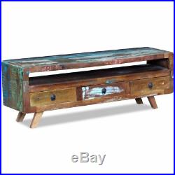 Antique-style Solid Reclaimed Wood TV Cabinet Stand Unit with 3 Drawers Storage