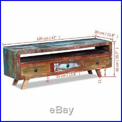 Antique-style Solid Reclaimed Wood TV Cabinet Stand Unit with 3 Drawers Storage