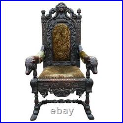 Antique vintage 19th C carved cherub occult ram chair wood chair throne
