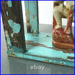 Antique/vintage Indian Furniture. Arched Teak Display Unit. Baby Blue & Mushroom