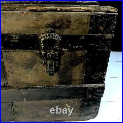 Antique vintage Industria C1800s wooden chest Trunk original Wood And Metal