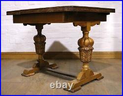 Antique vintage carved oak pull out kitchen / dining table 4 6 seater