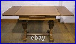 Antique vintage carved oak pull out kitchen / dining table 4 6 seater