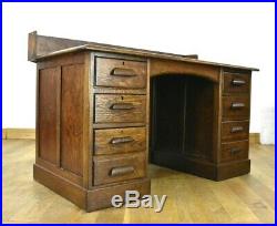 Antique vintage large Oak pedestal writing desk