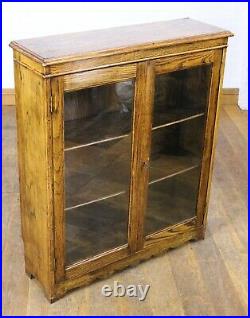 Antique vintage oak glazed double door bookcase display cabinet