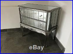 Argente French Mirrored Furniture Silver Chest of 2 Drawers Shabby Chic Vintage