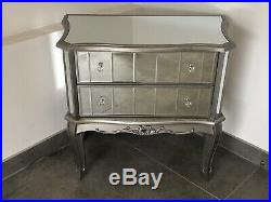 Argente French Mirrored Furniture Silver Chest of 2 Drawers Shabby Chic Vintage
