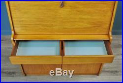 Attractive Large Vintage Retro Teak Writing Bureau Desk With Drawers & Cupboards