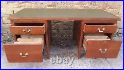 Attractive Vintage/Antique Solid Wood Pedestal Desk with Green Leather Top