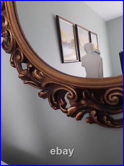 BEAUTIFUL VINTAGE ANTIQUE ITALY FLORENTINE Circular Gilt Gold Framed Wall Mirror