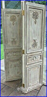 Beautiful Antique Classical 3D Relief Style Vintage 3 Fold Screen Room Divider