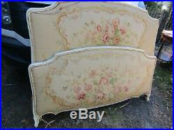 Beautiful Antique / Vintage French Original Painted Tapestry Double Bed