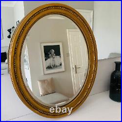 Beautiful Antique Vintage Gold Mirror, Large Wood Framed Bevelled Oval Giltedge