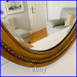 Beautiful Antique Vintage Gold Mirror, Large Wood Framed Bevelled Oval Giltedge