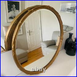 Beautiful Antique Vintage Gold Mirror, Wood Framed Bevelled Round Giltedge, 55cm