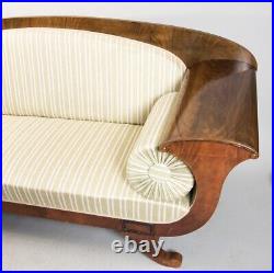Beautiful Antique Vintage art deco Mahogany empire sofa. Cotton Stripe Fabric