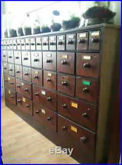 Beautiful Slim Vintage Bank of 40 Wooden Drawers Cabinet Haberdashery Apothecary