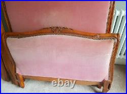 Beautiful Vintage Antique Single French Bed With Pink Velvet Upholstery