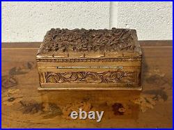 Beautiful Vintage Carved Walnut Wood Jewellery Box With Secret Unlock Mechanism