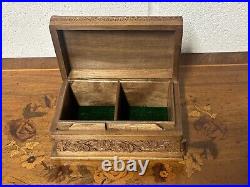 Beautiful Vintage Carved Walnut Wood Jewellery Box With Secret Unlock Mechanism