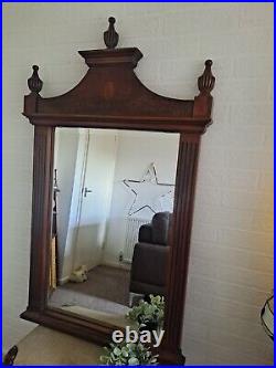 Beautiful Vintage Edwardian Style Inlaid Mantle Ornate Wood Bevelled Mirror