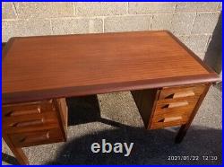 Beautiful Vintage Mid-Century Industrial Style Mahogany And Mahogany Veneer Desk