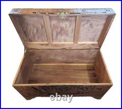 C20th Antique Vintage Oriental Chinese Camphor Wood Shipping Chest Trunk Storage