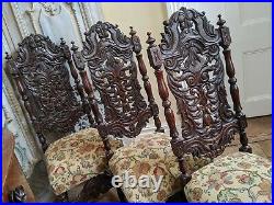 CARVED Oak JACOBEAN Antique Vintage Wood HIGH Back Dining Side Hall Chair