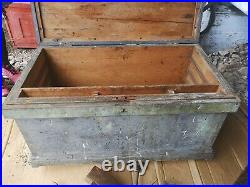 Carpenter's Tool Trunk with tools saw plane Vintage Antique old Wooden Chest box